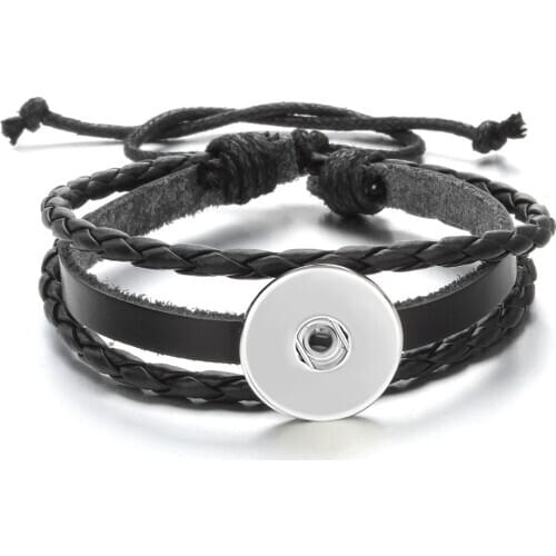 Hot Sale Adjustable Braided Leather Snap Button Bracelet Fit 18mm Snap Jewelry Handmade Knit Shoelace 18mm Snap Bracelets