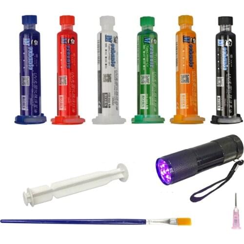 MECHANIC 10ML UV Curing Solder Mask Ink BGA PCB Motherboard Insulating Protect Paint 6 colors Oil Welding Fluxes +Brush+LED lamp