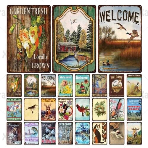 Metal Tin Plate Animal Wild Animal Bird Cat Flower Zoo Garden Natural Ecological Zone Decor Iron Painting Wall Decoration TinSig