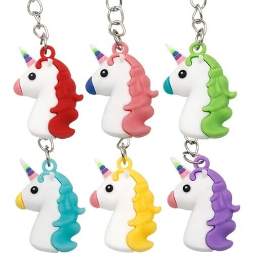 Cute Girls New Cartoon Silicone Unicorn Key Chain Women 3D Anime Horse Keychain Bag Car Trinket Jewelry Wedding Party Kids Gift
