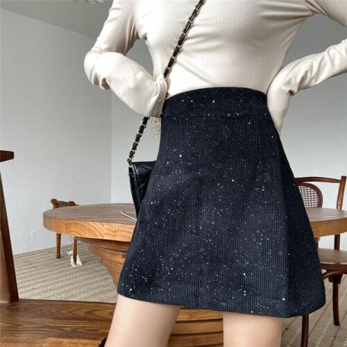 Fashion Female A-Line Skirts Chic Bling High Waist Ladies Mini Skirts Korean Women Thick Elegant 2020 Winter Casual Skirts