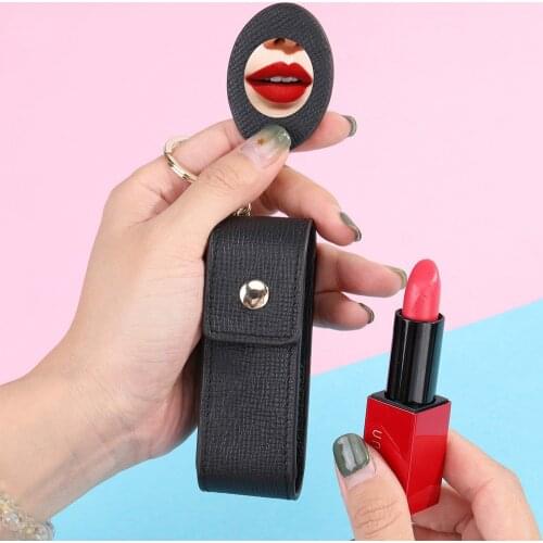 Fashion Exquisite Keychain PU Chapstick Holders Lipstick Cases Cover Portable Balm Holders Mini Cosmetic Mirror Party Gifts