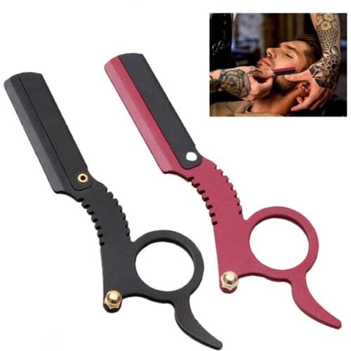 Barber Razor Men Stainless Steel Barber Edge Steel Safety Razors Beard Eyebrow Shaving Knife Hair Removal Tools (No Blade