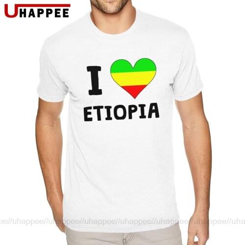 Black I Love Heart Ethiopia Flag Shirt Mens Custom Printing Short Sleeves Pure Cotton Round Neck Tee Shirt