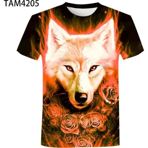 2021 T-Shirt Mens Wolf 3D Printing Young Lovers Childrens Short Sleeve Round Neck Top Fashion Leisure Brand Oversized Clothing