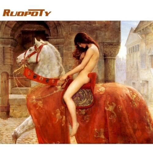 RUOPOTY Painting By Numbers HandPainted Woman Ride Horse Figure Picture By Number Kits DIY Framed On Canvas Home Wall Arts