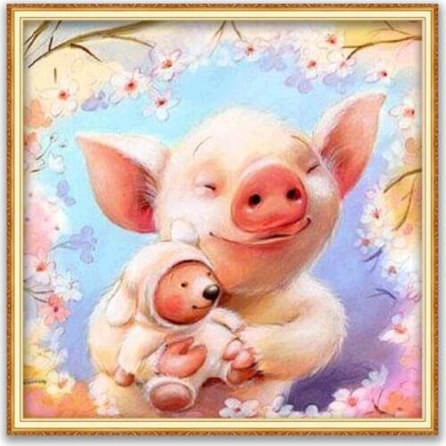 Animal Pig DIY Embroidery 11CT Cross Stitch Kits Needlework Craft Set Cotton Thread Printed Canvas Home Decoration On Wholesale