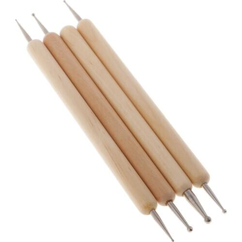 4 Pieces/Set Wooden Ball Stylus Dotting Tools Set Embossing Pattern Clay Sculpting Modeling Tools