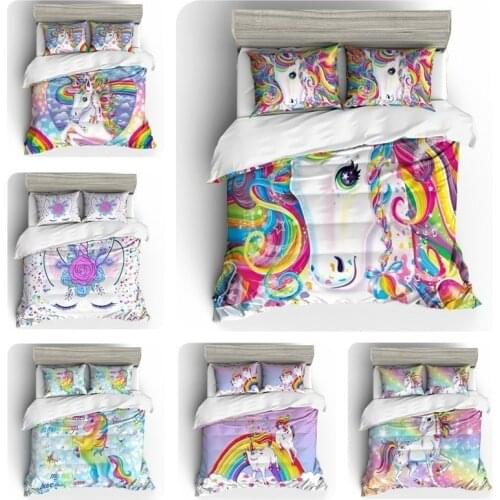 New Fashion Rainbow Unicorn Bedding Set Duvet Cover Pillow Cases Twin Full Queen King Super King Size Kids Bedclothes Bed Cover