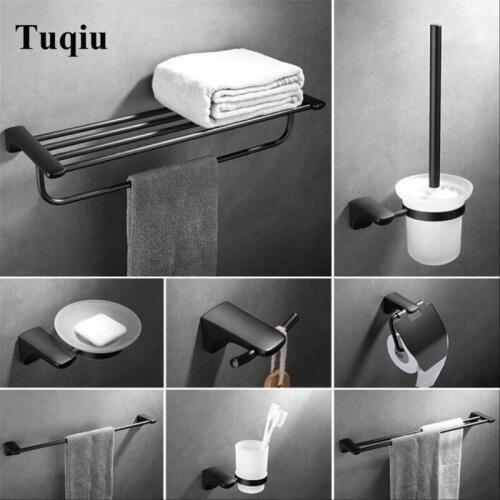 New bathroom accessory Black Towel bar bathroom shelf Towel holder towel rack paper holder toilet brush holder robe hook