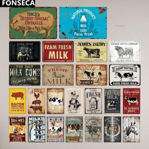 Farm Tin Sign Milk Vintage Metal Sign Plaque Metal Vintage Farmhouse Wall Decor Cow Pig Retro Metal Signs(20x30cm)
