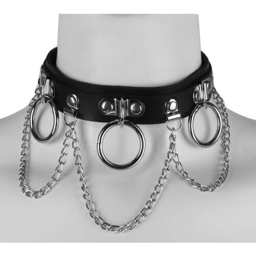 Unisex Punk Gothic Flexible PU Leather Adjustable Sexy Choker Necklace Metal Chains Neck Collar Rock Club Party Accessories