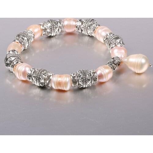 Popular Silver Plated Geometric Imitation Pearl Bracelet for Women Green Turquoises Stone Ethnic Style Jewelry