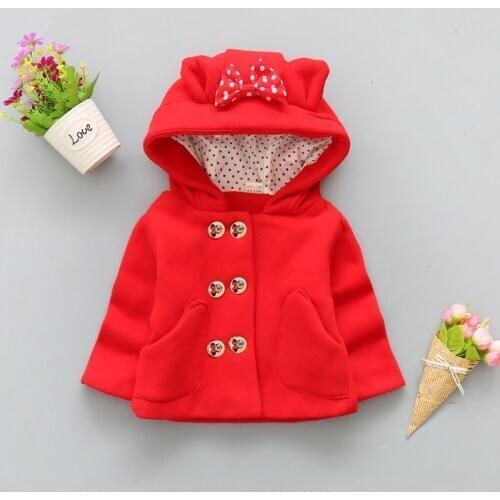 Girls casual thick woolen coats Childrens hooded shirt bow pocket double-breasted outerwear Baby kids wam jackets clothes