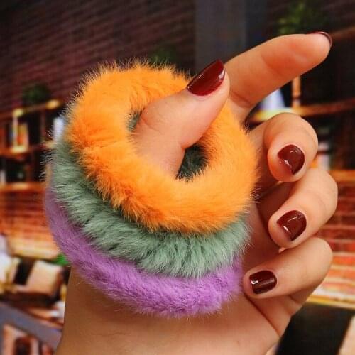 Women Girls 4CM Colorful Plush Elastic Hair Bands Ponytail Holder Rubber Bands Scrunchie Headband Hair Accessories Hair Ties