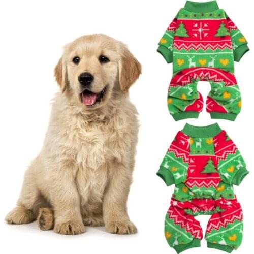 Christmas Dog Clothes Cute Elk Print Warm Dog Pajamas Winter Puppy Pet Four-legged Jumpsuit For Dog Chihuahua Yorkies Clothing