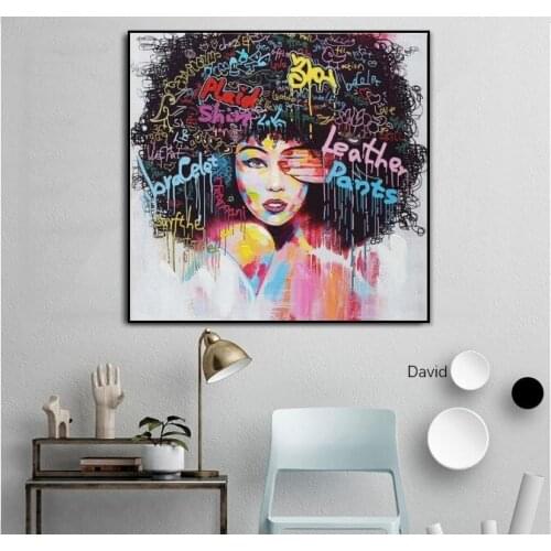 Hand painted Alec Monopoly paintings Abstract African Girl With Letters Modern Wall Graffiti Art Paintings Black Woman