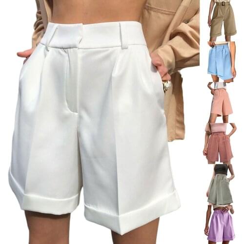 Flannel Pocket Zipper Button Solid Fashion Casual High Waist Pants Shorts Women Korean Style Summer Clothing