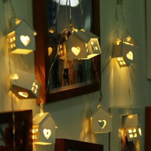New Romantic Wood House Shape Battery 10 Bulbs Operated Wire String Fairy Lights Decorative Lights Wedding Party DIY Decorations