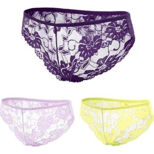 GERRITA 3pcs Womens Sexy Lace Panties Seamless Breathable Panty Hollow Briefs Low-waisted Girl Underwear For Ladies