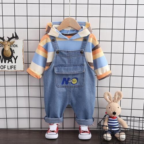 Spring Cartoon Children Clothes Suit Autumn Kids Boy Girls Fashion hoodies Jeans overalls 2pcs/set Infant Baby Casual Tracksuit