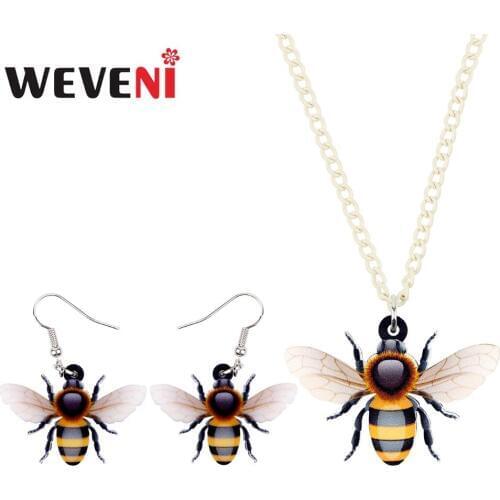 WEVENI Original Acrylic Anime Honey Bee Insect Jewelry Sets Earrings Necklace Trendy Animal Charms For Women Girls 2018 GIft