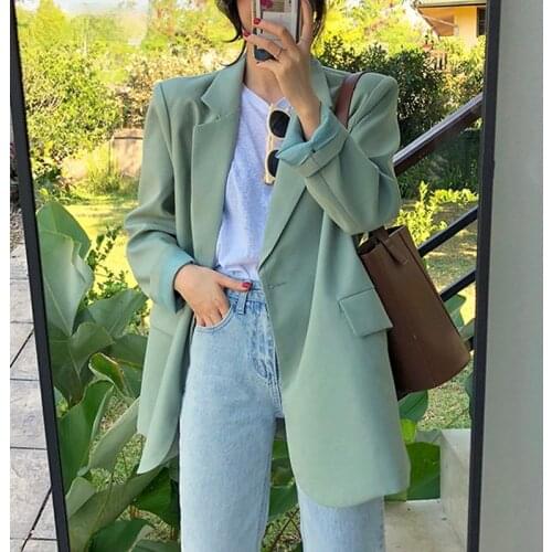 Blazer women loose temperament one-button jacket 2021 spring and autumn new Korean ins wild casual vintage long-sleeved jacket