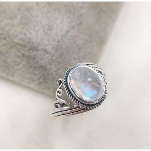 7mmx9mm Nutral Moonstone 925 Sterling Silver Wave Rings For Women Wedding Engagement Vintage Jewelry Finger Bague Aneis Anillo