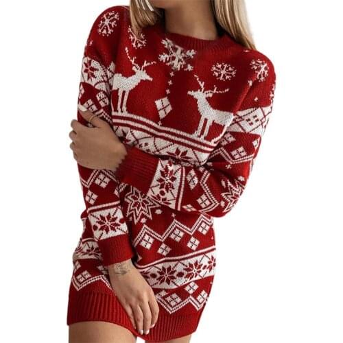 Sexy Women Sweater Dress O-neck Long Sleeve Christmas Flavor Autumn Winter Xmas Party Ladies Knitted Sweater Dresses