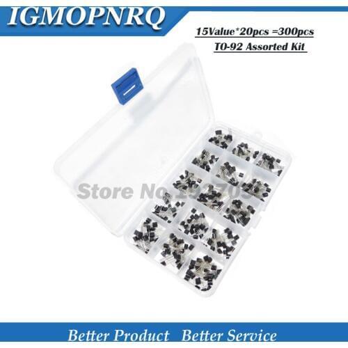 15Value*20pcs TO-92 Assorted Kit 2N2222 S9012 S9013 S9014 S8050 S8550 2N3904 2N3906 2N5401 2N5551 A42 A92 A1015 C1815 13001