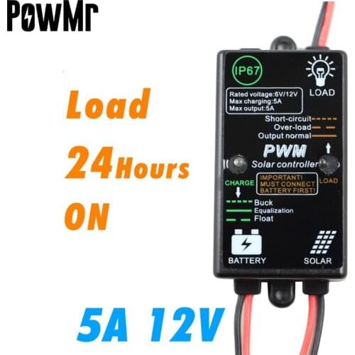5A 12V Mini Solar Panel Charger Controller Waterproof Solar Charge Regulator Load On 24hours for Solar Home System 5 Amp Outdoor