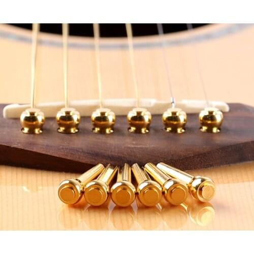 6 pcs/lot Guitar Strings Nail Metal Acoustic Guitar Bridge Pins Solid Copper Brass Guitar Strings Fixed Cone String Pins