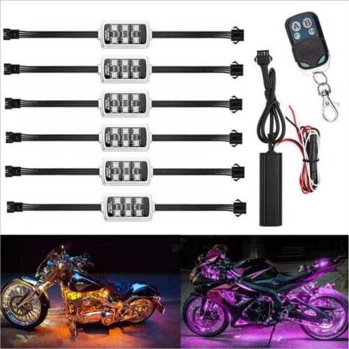 6pcs RGB 36 LED Smart Brake Lights Motorcycle Car Atmosphere Light with Wireless Remote Control Moto Decorative Strip Lamp Kit