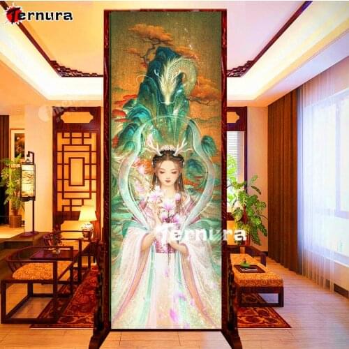 Large Size 5D DIY Diamond Painting Oriental fantasy woman with lotus Diamond Embroidery Sale Full Square Drill Mosaic Decor Gift