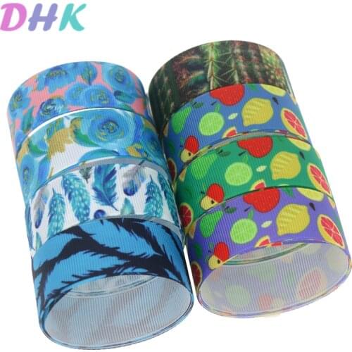 DHK 5yards fruit feather flower cactus Printed Grosgrain Ribbon Accessory Hairbow Headwear Decoration DIY Wholesale OEM E1803