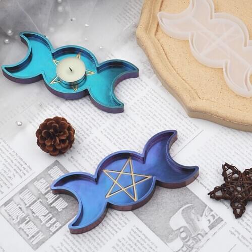 Shiny Moon Phase Pentagram Tray Plate Resin Mold Resin Molds,Silicone Mold,Witches Ritual Gem Candle Holder