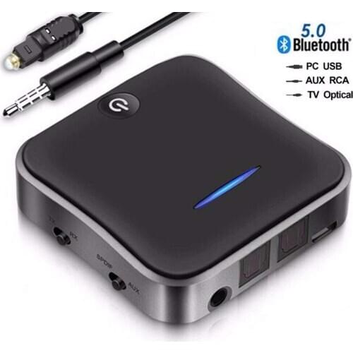 Bluetooth 5.0 aptX Adapter Transmitter and Receiver with SPIDF Digital Optical Interface and 3.5mm AUX Audio Wireless Connector