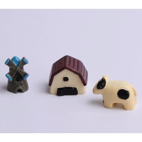 Milk Cow Windmill House Set Miniature Fairy Figurines Resin Bonsai Micro Landscape Miniatures Fairy Garden Miniatures Decoration