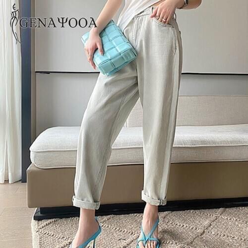 Genayooa Plus Size Jeans Women High Waisted Jeans Mom Oversize Boyfriend Jeans For Women With Pocket Denim Jeans Korean Style