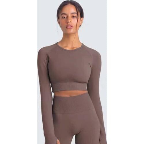 Two Piece Suit For Yoga Fitness Long Sleeve Crop Top Leggings Sport Tracksuit Women Gym Clothing Ensemble Jogging Femme