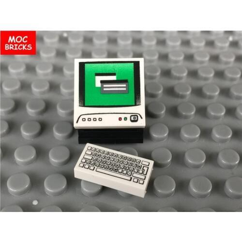 MOC Bricks Tile 2 x 2 Computer Monitor Pattern & Tile 1 x 2 Keyboard fit with 3068bpb0062 & 3069bpb030 building blocks gifts