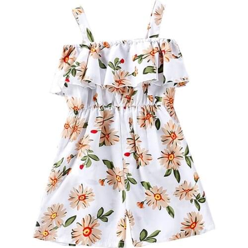 Summer Floral Overalls for Little Girls Cute Ruffles Pants Jumpsuit Kids Sling Soft Palysuit Girl Flower Printed Clothing 2-6Y