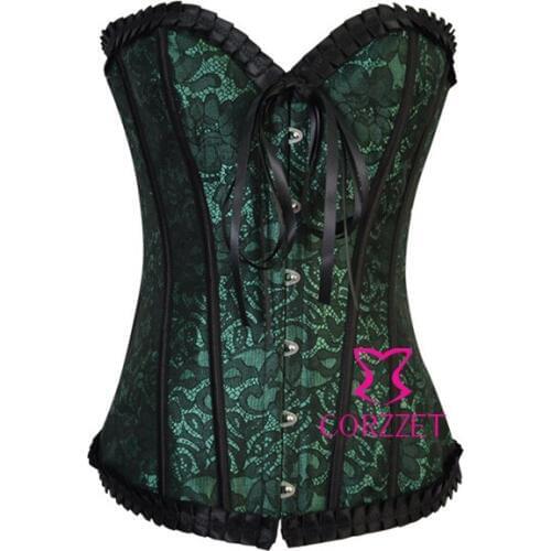 Hot Lace Up Boned Green Strapless Sexy Corset Top Burlesque Bustier & Corsets Women Overbust Corselete Sexy Langerie+ G-sting