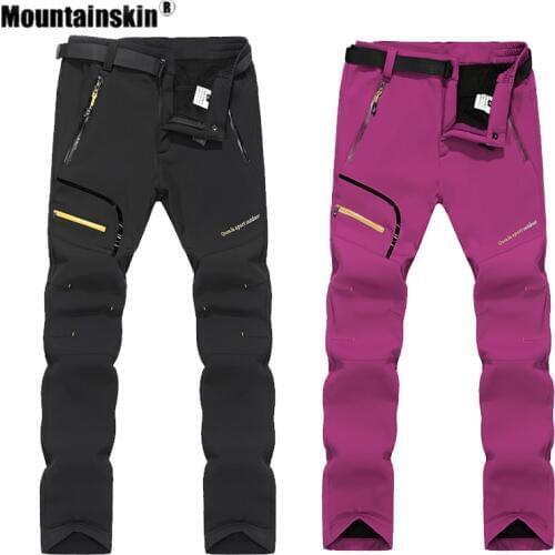Mountainskin Men Womens Winter Fleece Softshell Pants Outdoor Sports Thermal Hiking Camping Skiing Male Female Trousers VA542
