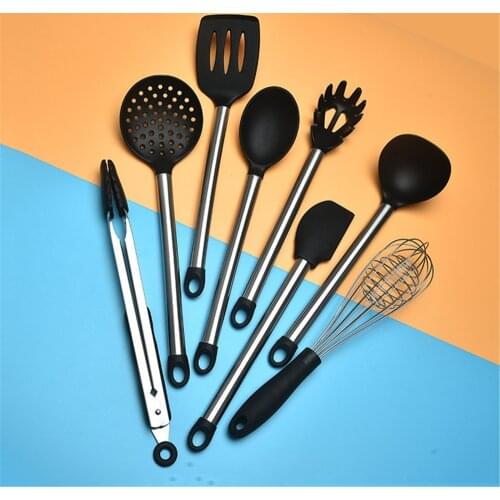 8pcs/set Silicone Slotted Cooking Tools Set Silicone Utensils Set Turner Tongs Spatula Soup Spoon Non-stick Shovel Kitchen Tool
