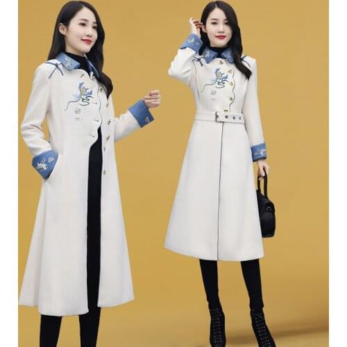 Womens Autumn Woolen Overcoat Long Sleeve 2021New Style Women Winter Wool Coat Ladies Mid-Length Thick tops Warm Wool Outerwear