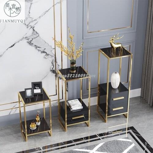 Light luxury rock slab flower stand, stainless steel floor-standing paint storage cabinet, small space decoration, simple post-m
