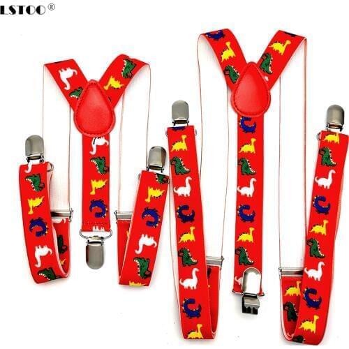 Baby Adult 2.5CM Wide 3 clips on Adjustable Red Dinosaurs Animal Print Suspenders Braces For Boys Girls Men Women