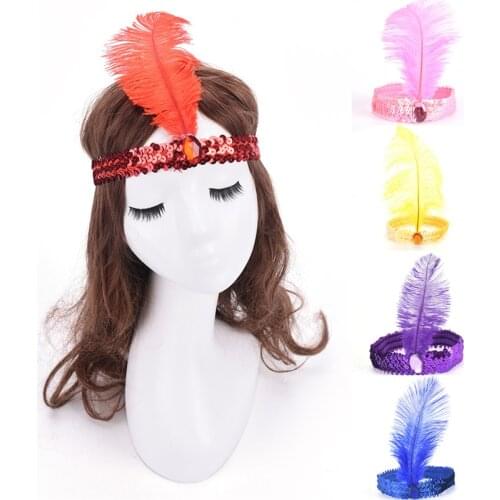 1Pcs Festival Supplies Feather Headband 23CM Funny Flapper Sequin Headpiece Costume Head Band Party Favor Fashion