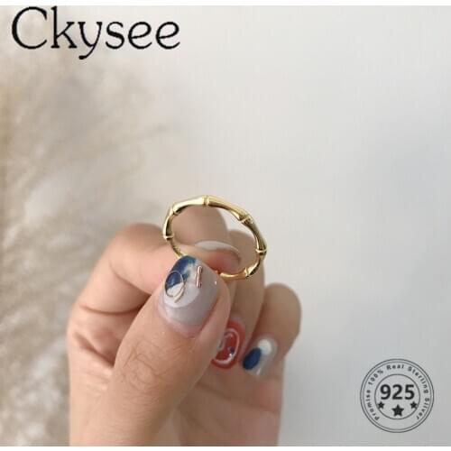 Ckysee Simple 925 Sterling Silver Rings High Quality Golden Bamboo Design Rings For Women Original Fine Jewelry Charms All-Match